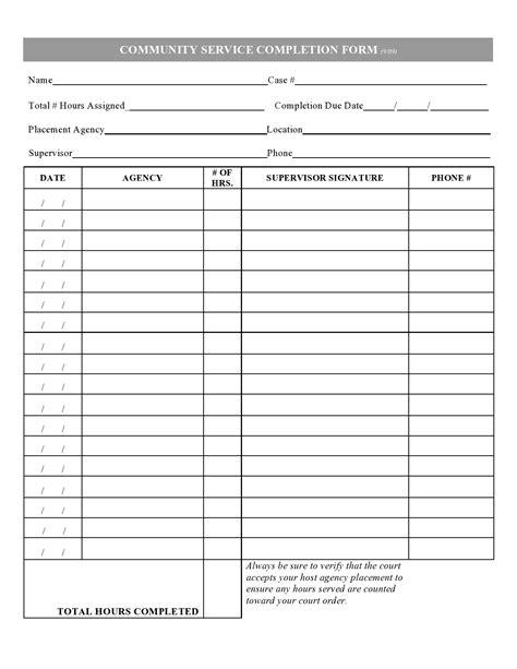 Printable Community Service Forms For Court