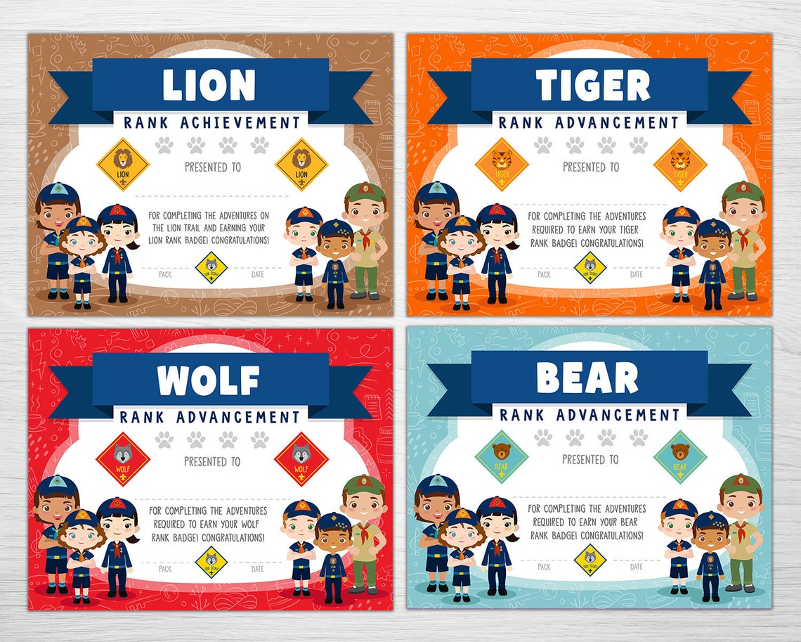 Printable Cub Scout Rank Achievement Award Pack Instant Etsy