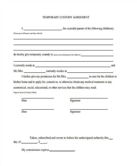 Printable Custody Agreement Forms Printable Forms Free Online