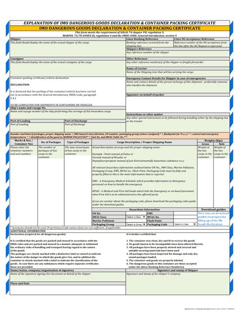 Printable Dangerous Goods Form Printable Forms Free Online