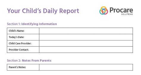 Printable Daycare Daily Report Template Procare