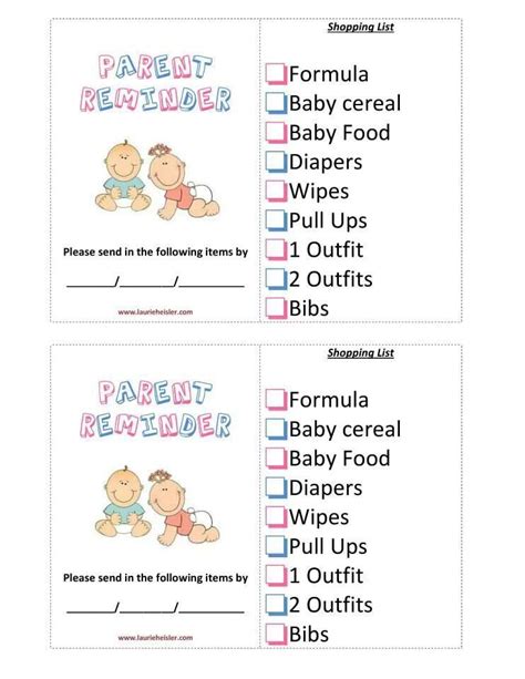 Printable Diaper Reminder Forms