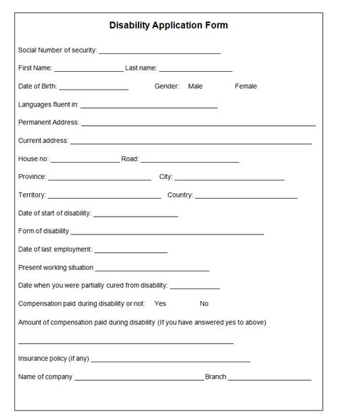 Printable Disability Application