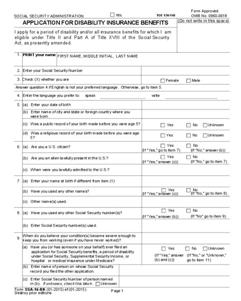 Printable Disability Benefit Application Printable Application