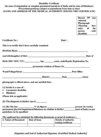 Printable Disability Certificate