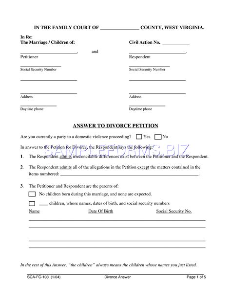 Printable Divorce Papers For West Virginia Tutore Org Master Of