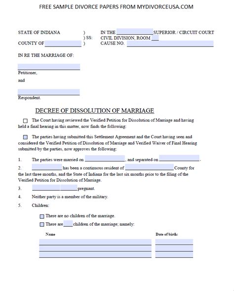 Printable Divorce Papers Indiana Fillable Form 2024