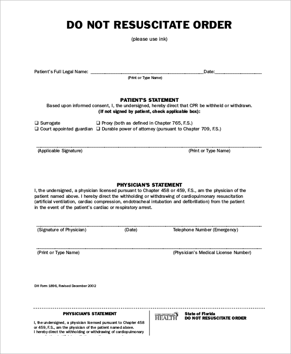 Printable Do Not Resuscitate Form Tutore Org Master Of Documents