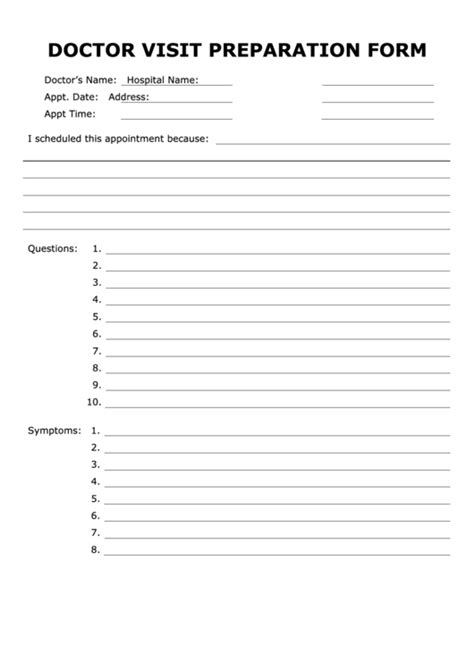 Printable Doctor Visit Preparation Sheet Medical Printables Doctor