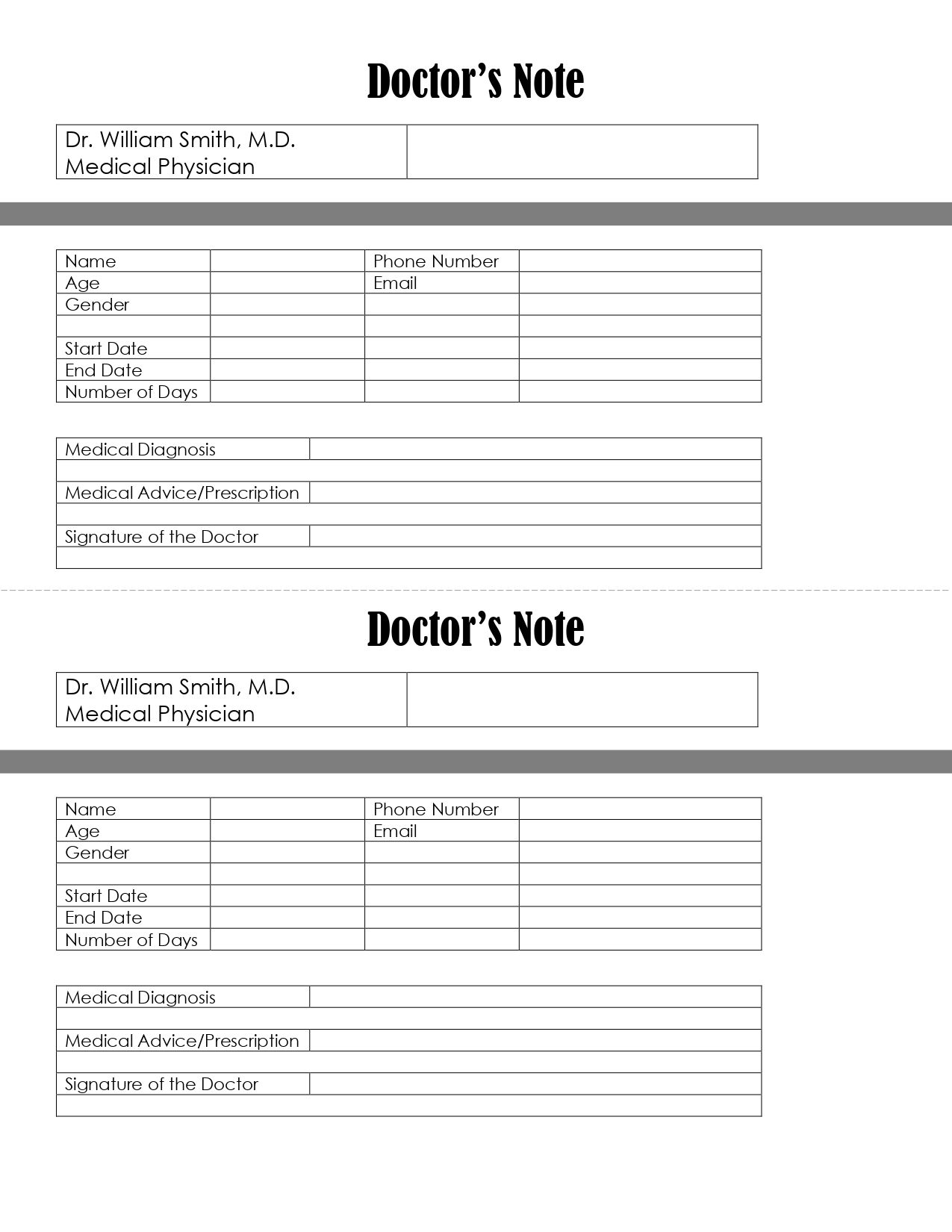 Printable Dr Notes For Work