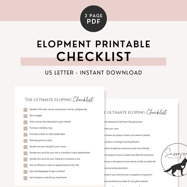 Printable Elopement Checklist Minimal Printable Eloping Etsy