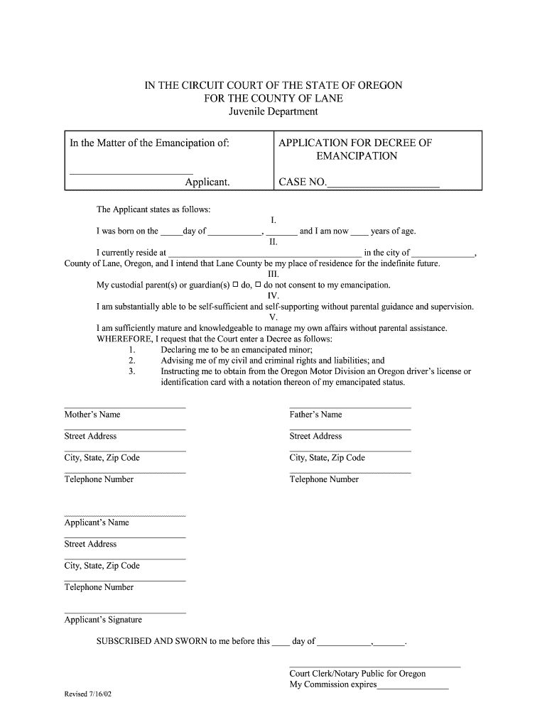 Printable Emancipation Forms Printable Forms Free Online