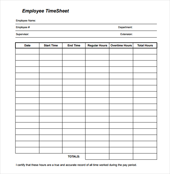 Printable Employee Timesheet