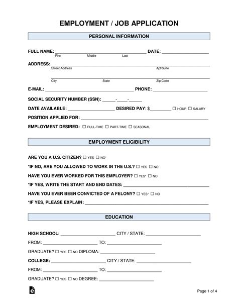 Printable Employment Application Form Free Printable Forms Free Online