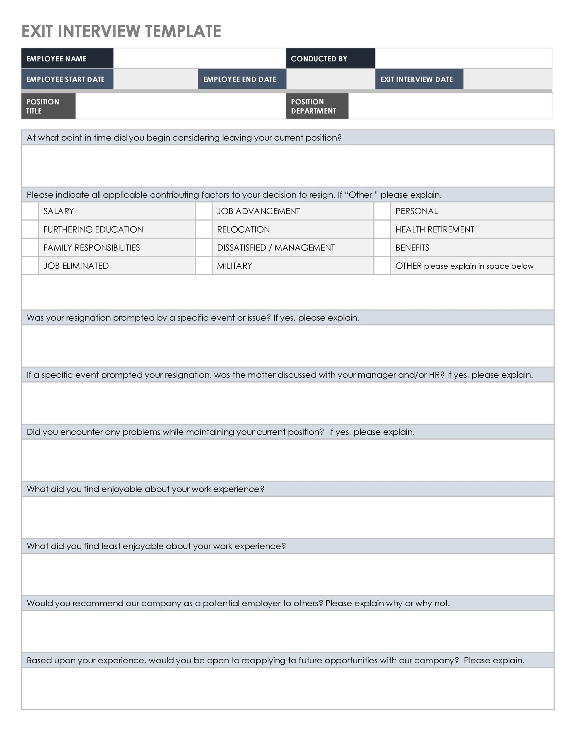 Printable Exit Interview Template