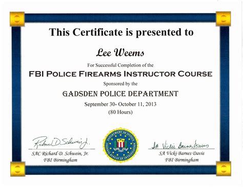 Printable Firearms Training Certificate Template