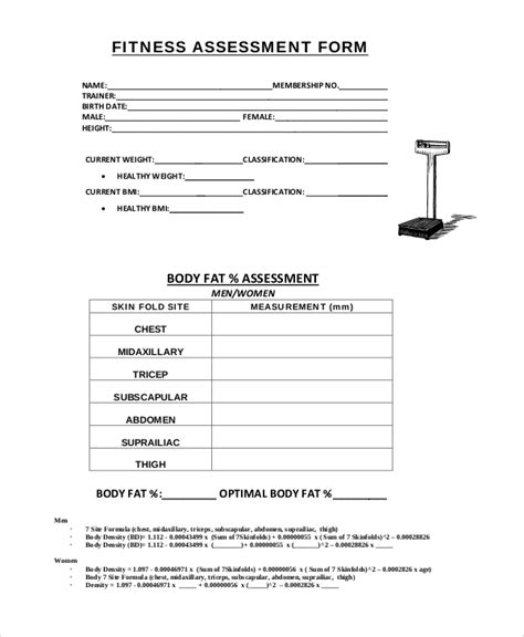 Printable Fitness Assessment Form Personal Trainer Pdf Printable