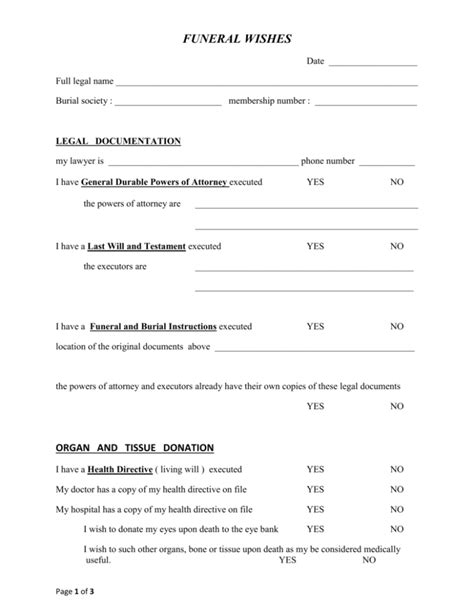 Printable Form For Burial Wishes Printable Forms Free Online