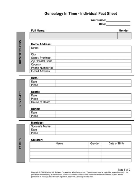 Printable Genealogy Forms Individual Worksheet