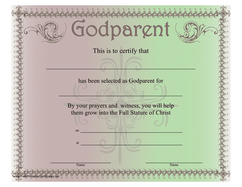 Printable Godparent Certificate Template