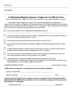 Printable Godparents Form