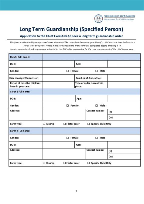 Printable Guardianship Form