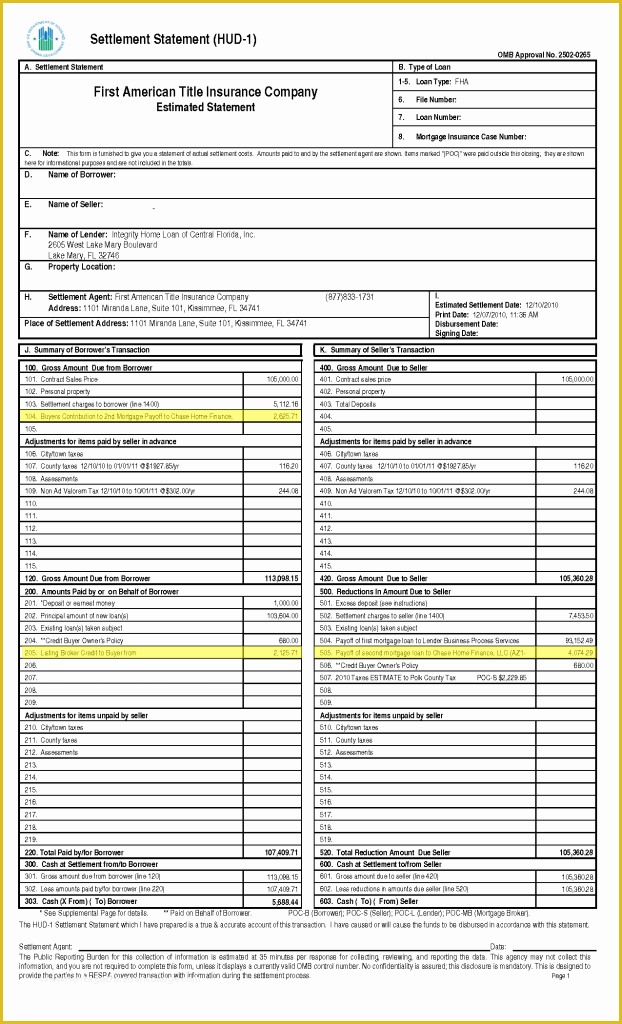 Printable Hud 1 Closing Discvlosure Form Printable Forms Free Online