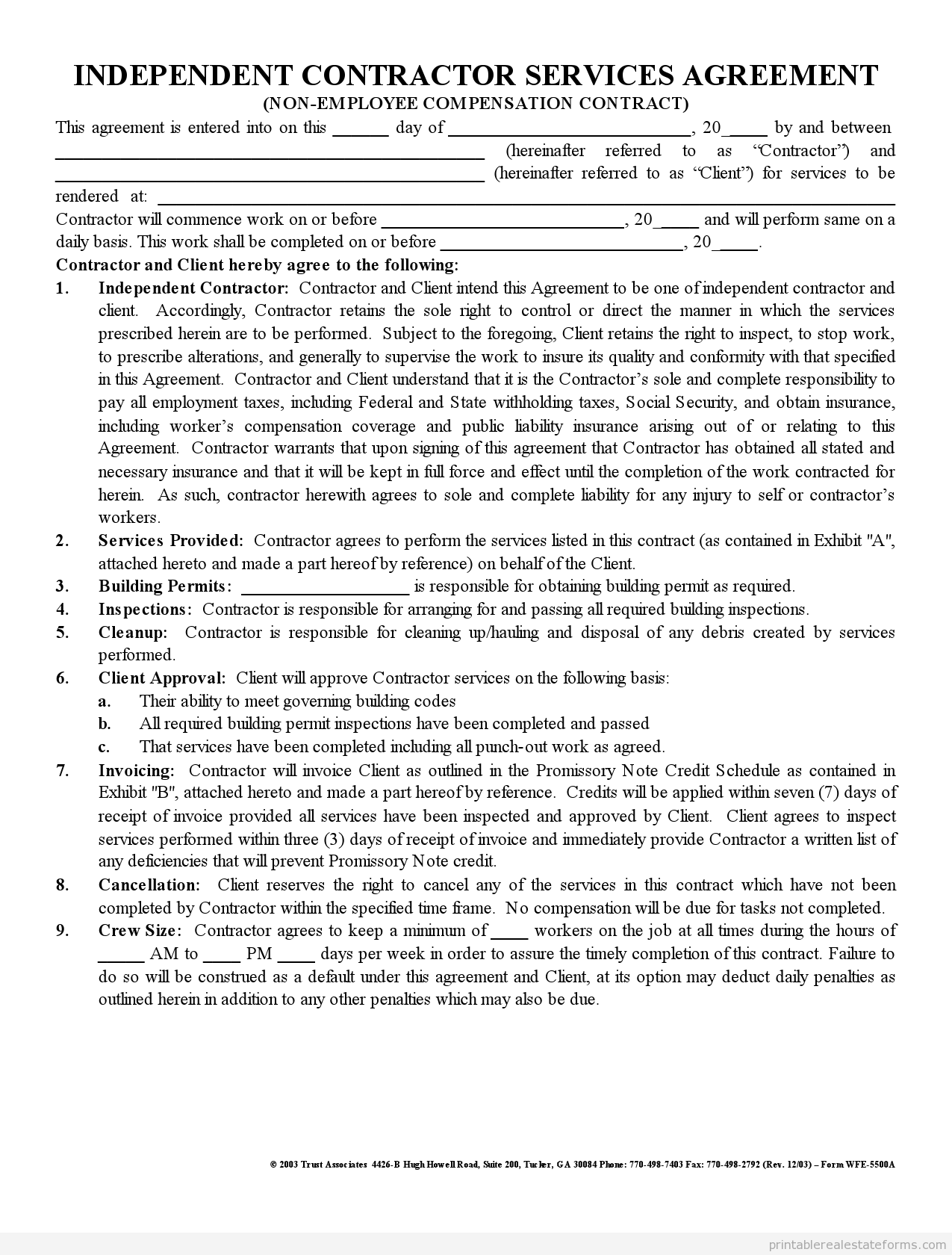 Printable Independent Contractor Agreement Real Estate