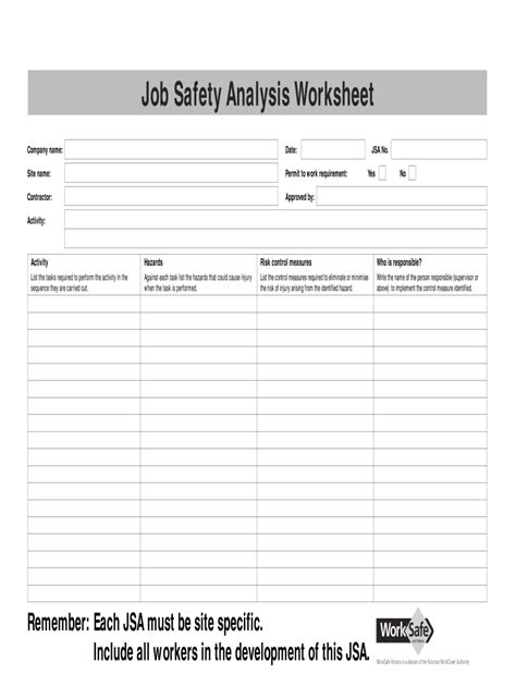 Printable Jsa Form Printable Templates Nbkomputer