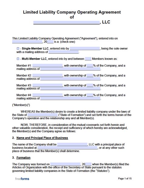 Printable Llc Operating Agreement Form Printable Forms Free Online