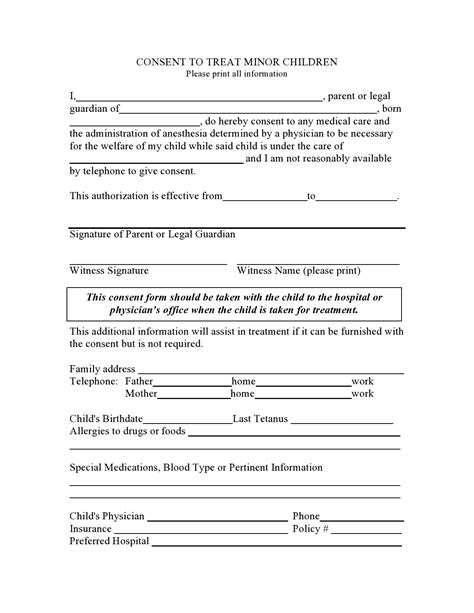 Printable Medical Consent Form For Minor Traveling Without Parents