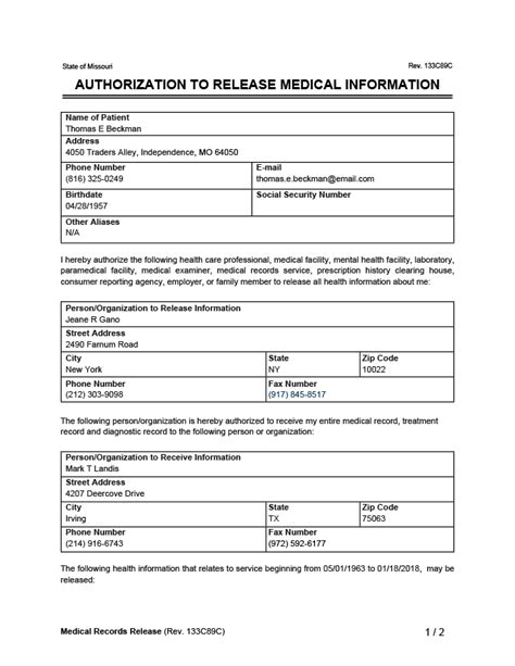 Printable Medical Records Release Authorization Form