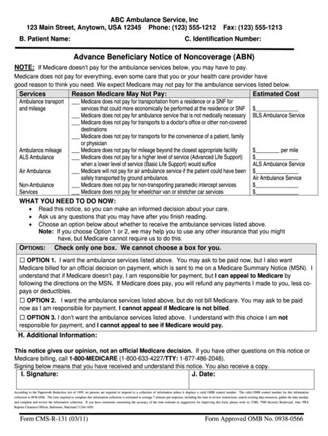 Printable Medicare Abn Form 2023 Printable Forms Free Online