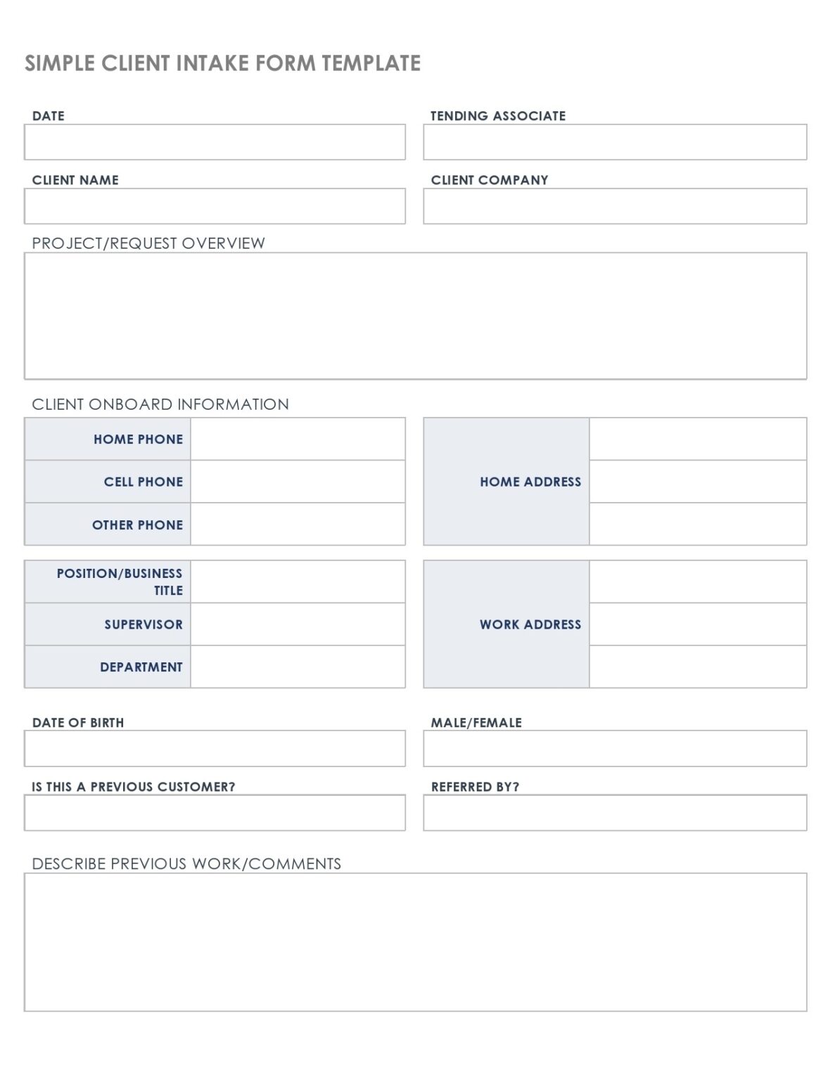 Printable Mental Health Intake Form Template