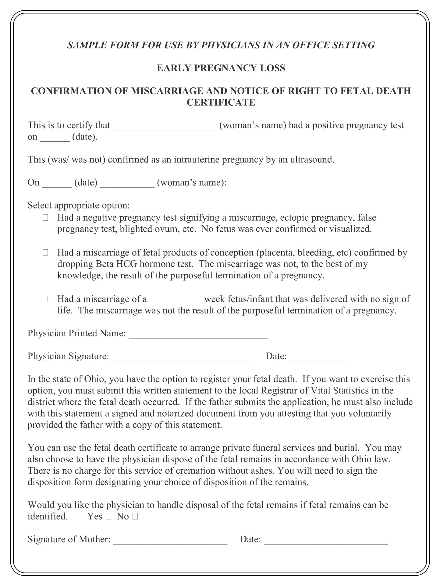 Printable Miscarriage Forms