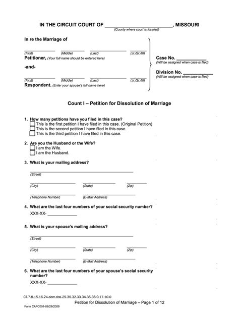 Printable Misouri Non Contested Divorce Forms Printable Forms Free Online