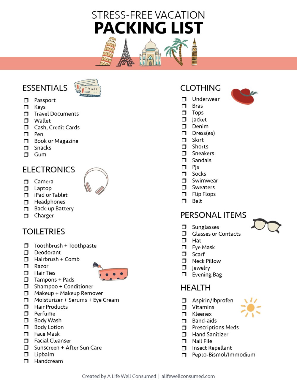 Printable Modern Trip Packing List Checklist Travel Checklist Family