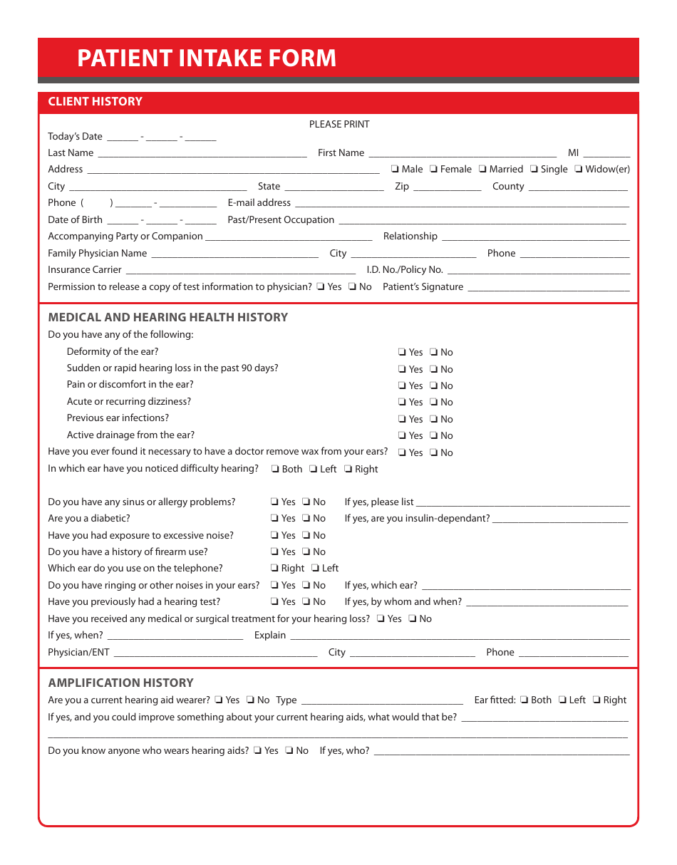 Printable New Patient Intake Forms