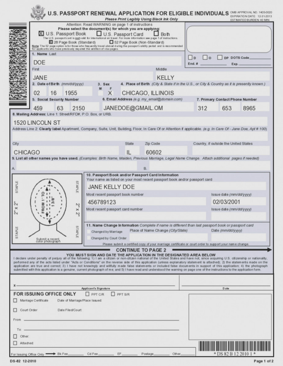 Printable Passport Renewal Form Ds 82 Universal Network Printable