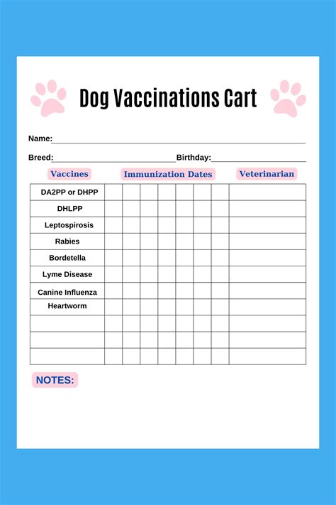 Printable Pet Shot Record