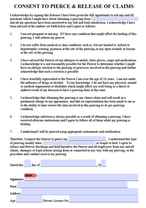 Printable Piercing Consent Form Printable Word Searches