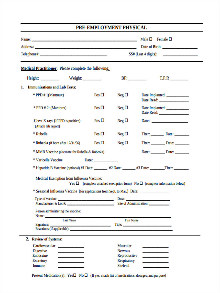 Printable Pre Employment Physical Form Printable Word Searches