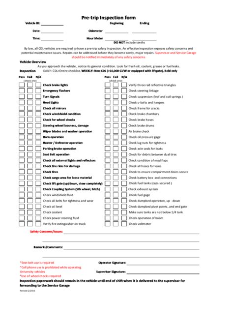 Printable Pre Trip Inspection Form Pdf Printable Word Searches