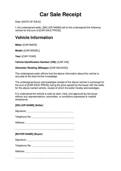 Printable Private Car Sale Receipt Uk Printable Form Templates And