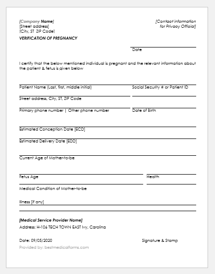 Printable Proof Of Pregnancy Form From Doctor