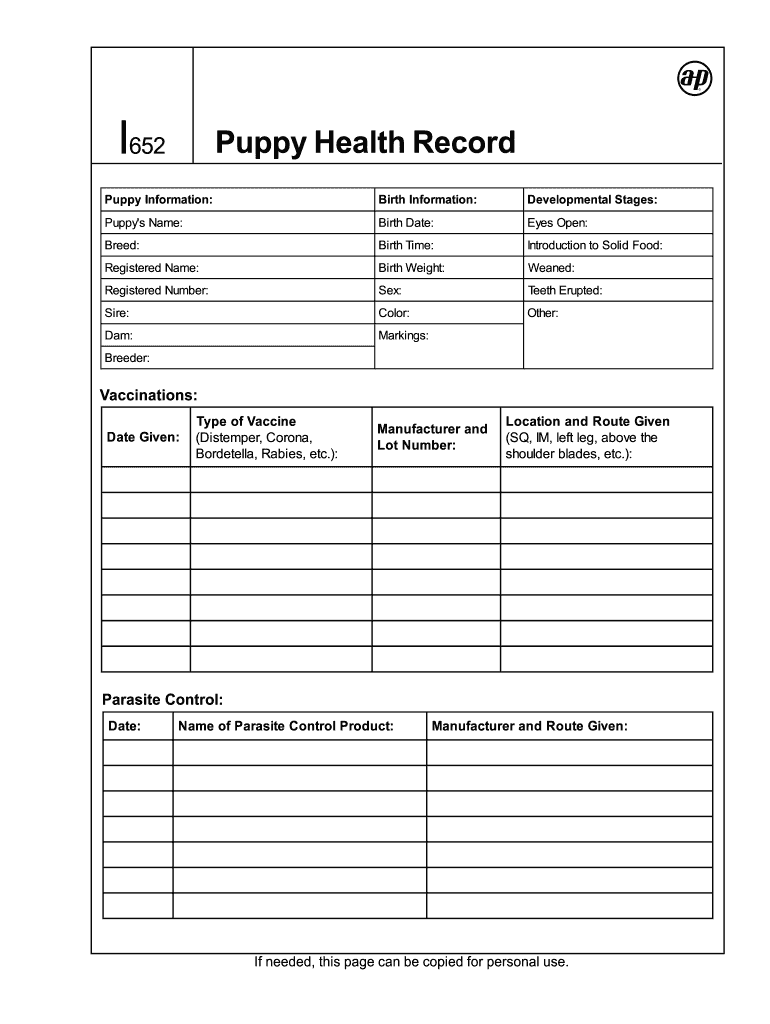 Printable Puppy Shot Record Form Puppy And Pets