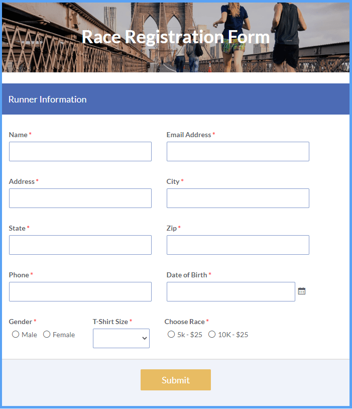 Printable Race Registration Form Templates At Allbusinesstemplates Com