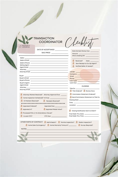 Printable Real Estate Transaction Coordinator Checklist Printable Word Searches