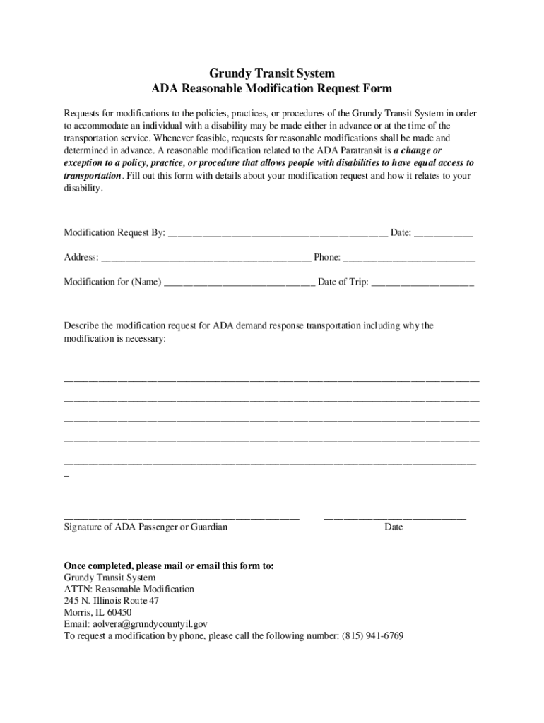 Printable Reasonable Modification Ada And Document Blanks To Submit In Pdf