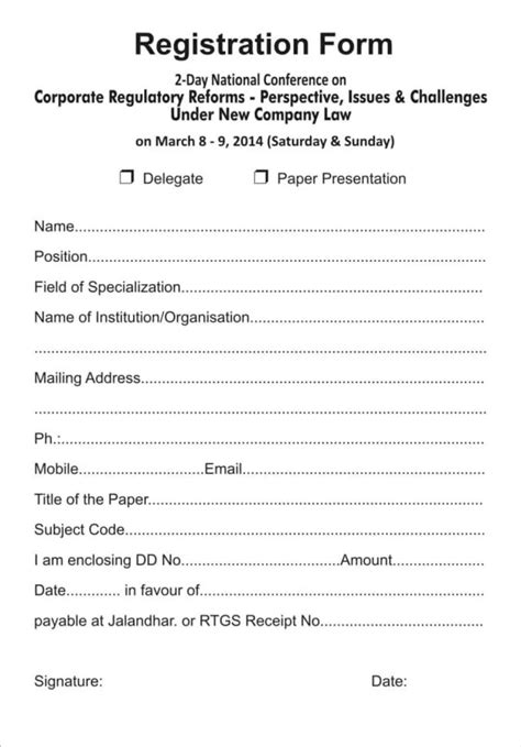 Printable Registration Form Template Printable Forms Free Online